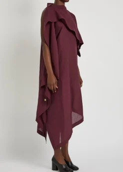 All Squares cape-effect asymmetric paper-blend midi dress