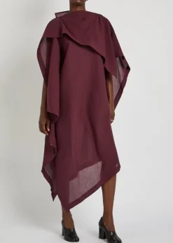 All Squares cape-effect asymmetric paper-blend midi dress