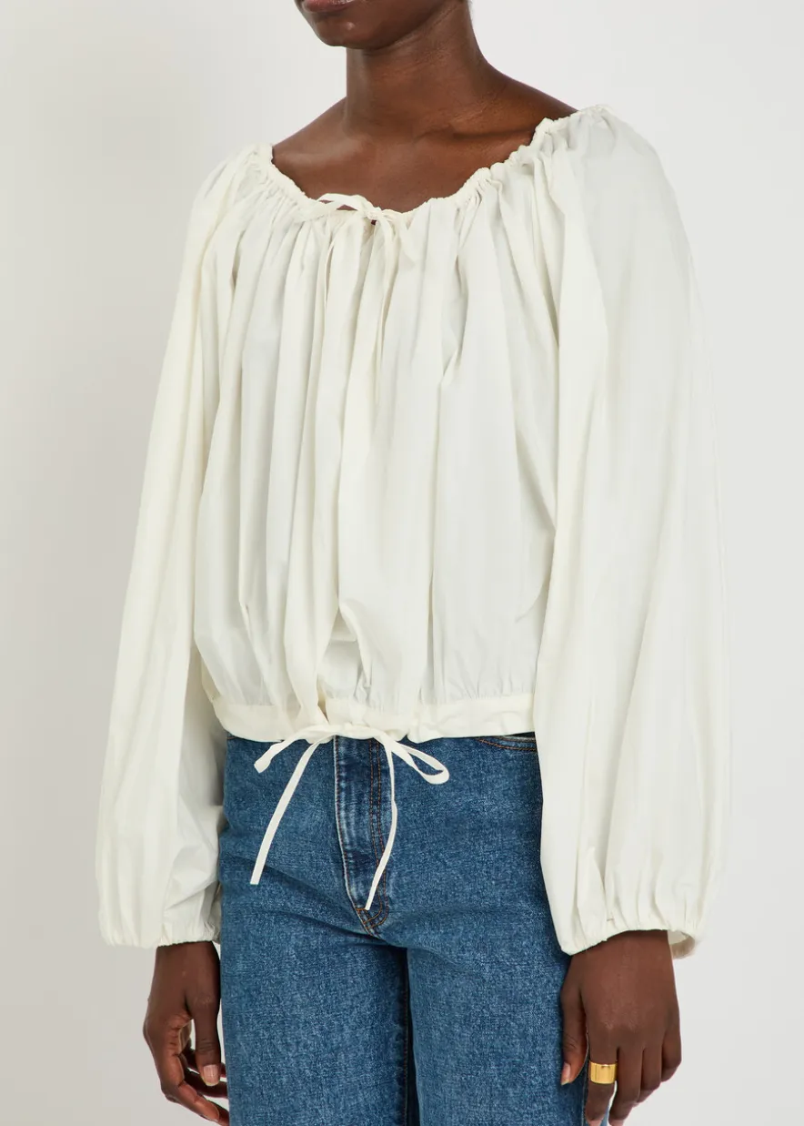 Ally gathered stretch-cotton poplin top
