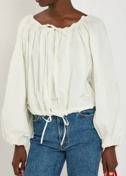 Ally gathered stretch-cotton poplin top