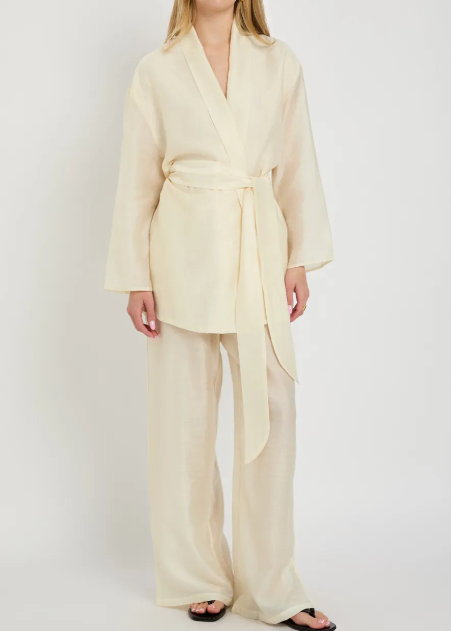 Alma embroidered belted kimono robe