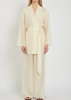 Alma embroidered belted kimono robe