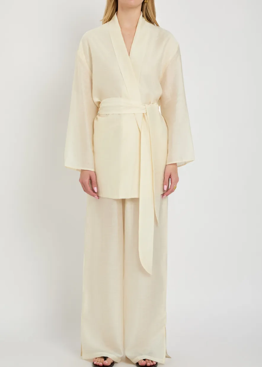 Alma embroidered belted kimono robe