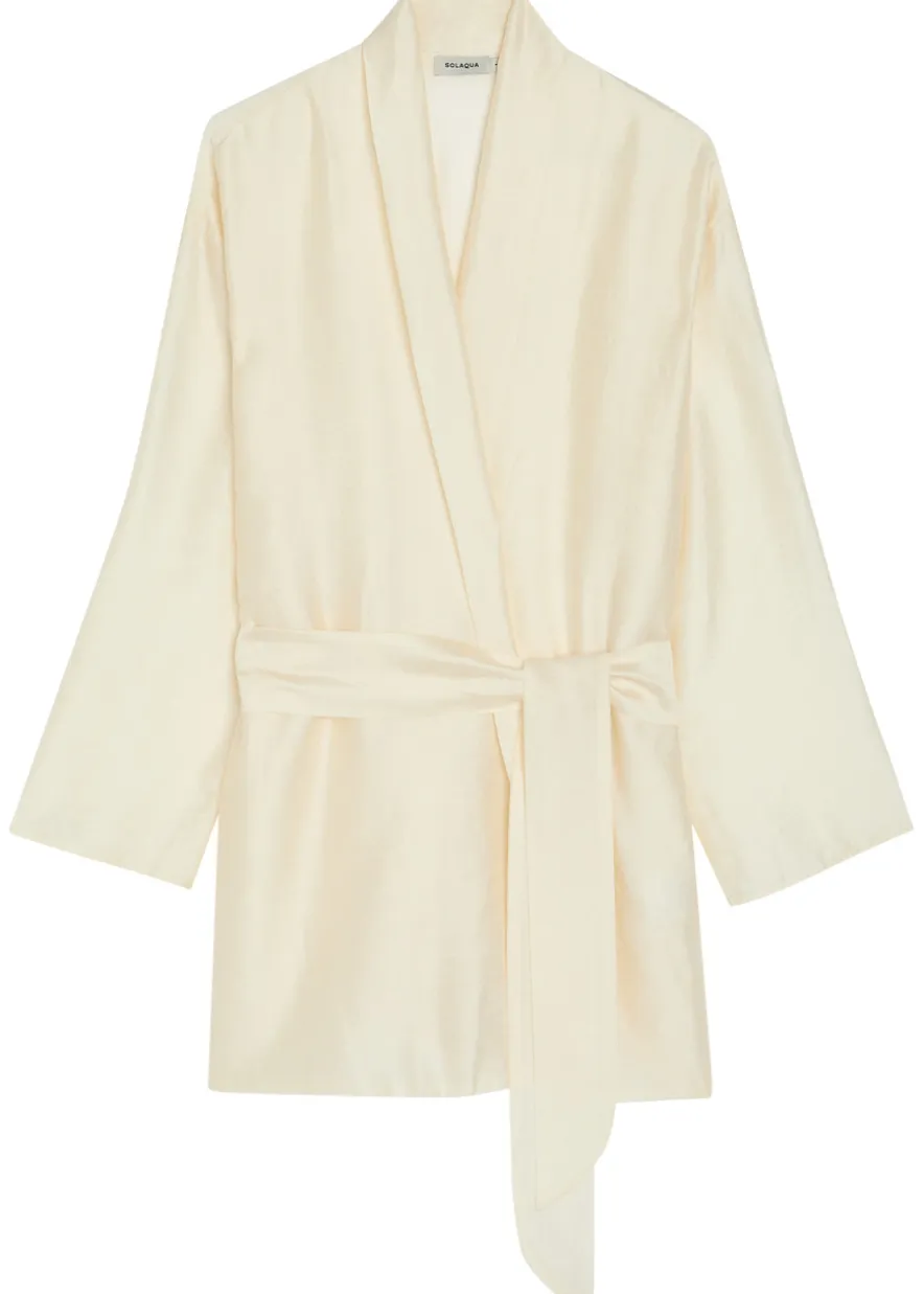 Alma embroidered belted kimono robe