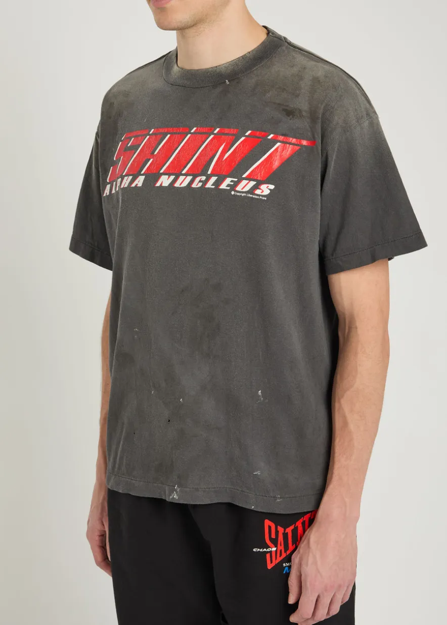 Alpha Nucleus printed distressed cotton T-shirt