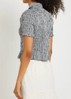 Alton smocked gingham cotton-poplin shirt
