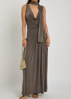 Alyve scarf-effect brushed jersey maxi dress