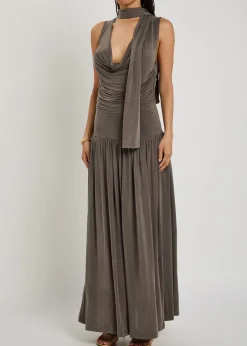 Alyve scarf-effect brushed jersey maxi dress
