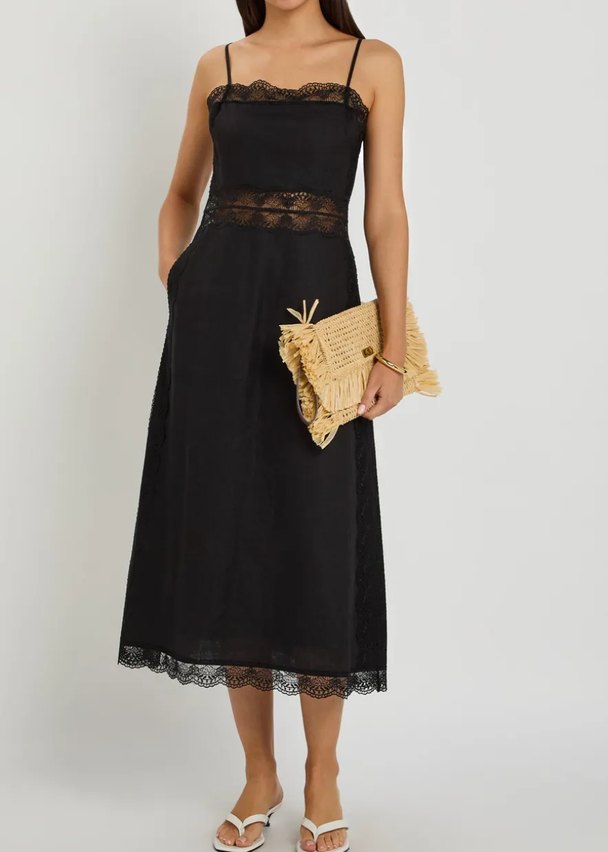 Amalina lace and linen midi dress