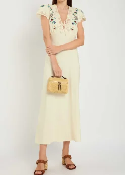 Amari embroidered linen-blend midi dress