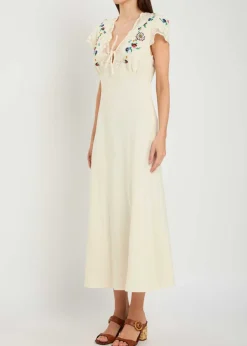 Amari embroidered linen-blend midi dress