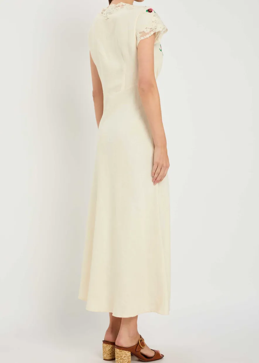 Amari embroidered linen-blend midi dress