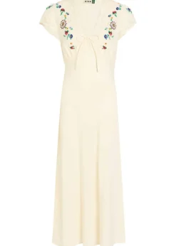 Amari embroidered linen-blend midi dress