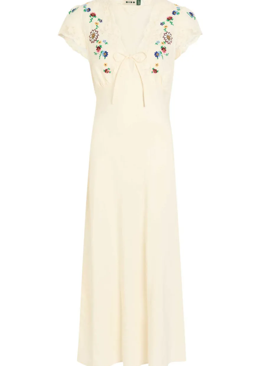 Amari embroidered linen-blend midi dress