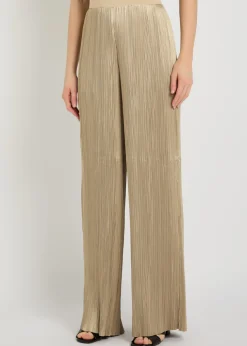 Amber pleated wide-leg satin trousers