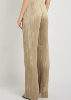 Amber pleated wide-leg satin trousers