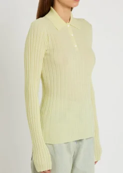 Amber ribbed wool polo top