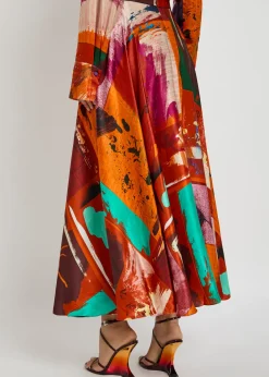 Ameera printed satin midi skirt