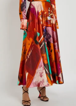 Ameera printed satin midi skirt