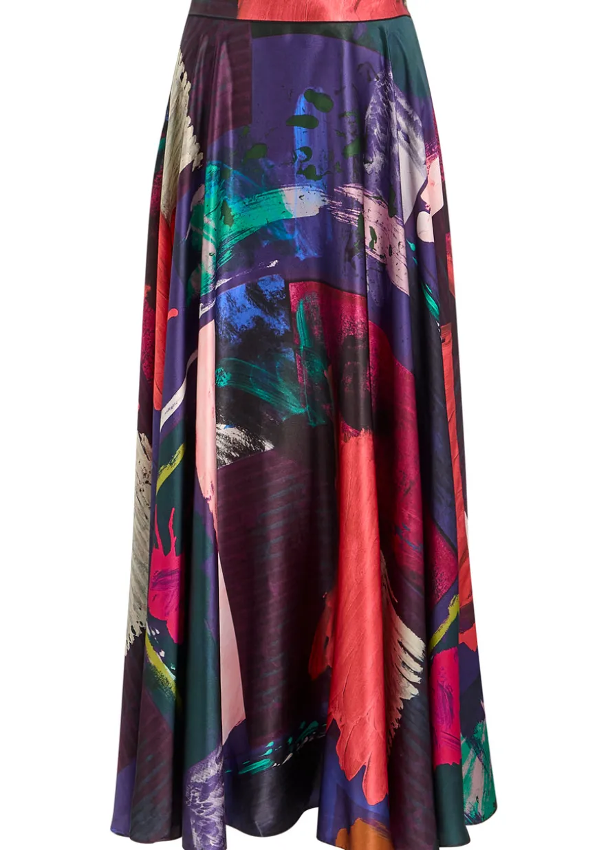 Ameera printed silk-satin midi skirt