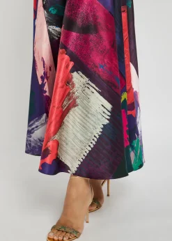 Ameera printed silk-satin midi skirt