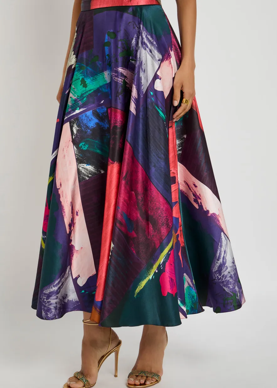 Ameera printed silk-satin midi skirt