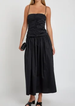 Amina gathered cotton midi dress
