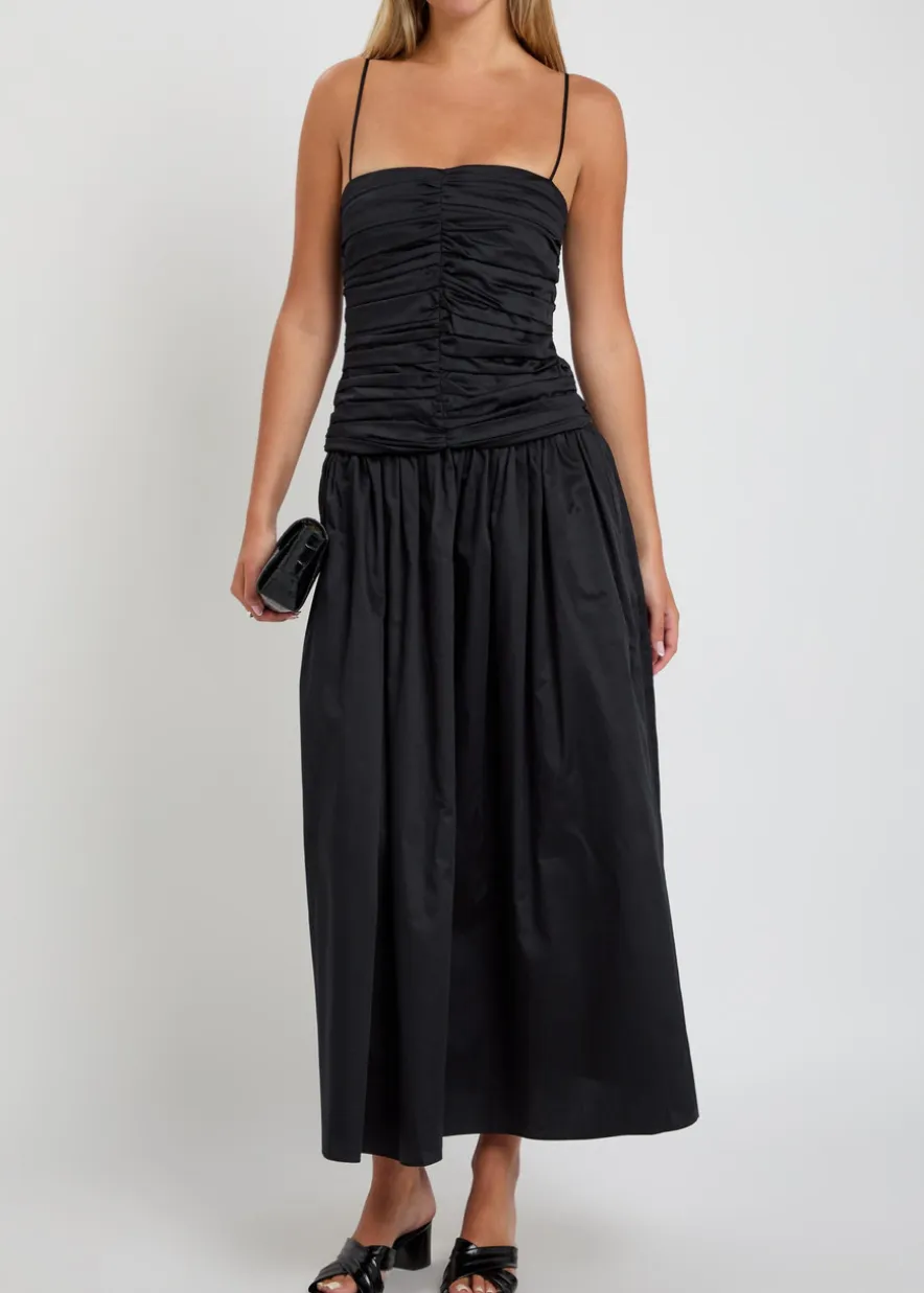 Amina gathered cotton midi dress