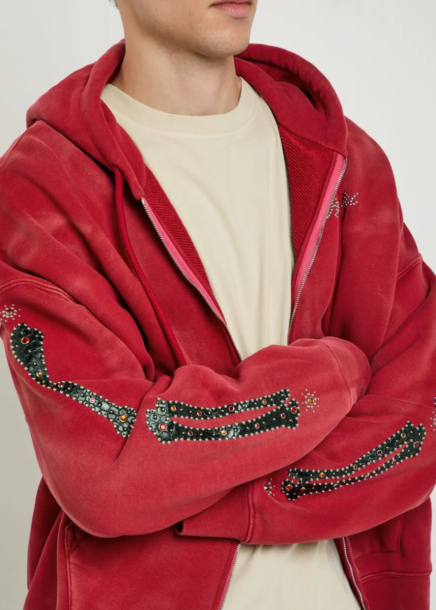 Amiri Bones embellished hooded cotton sweatshirt
