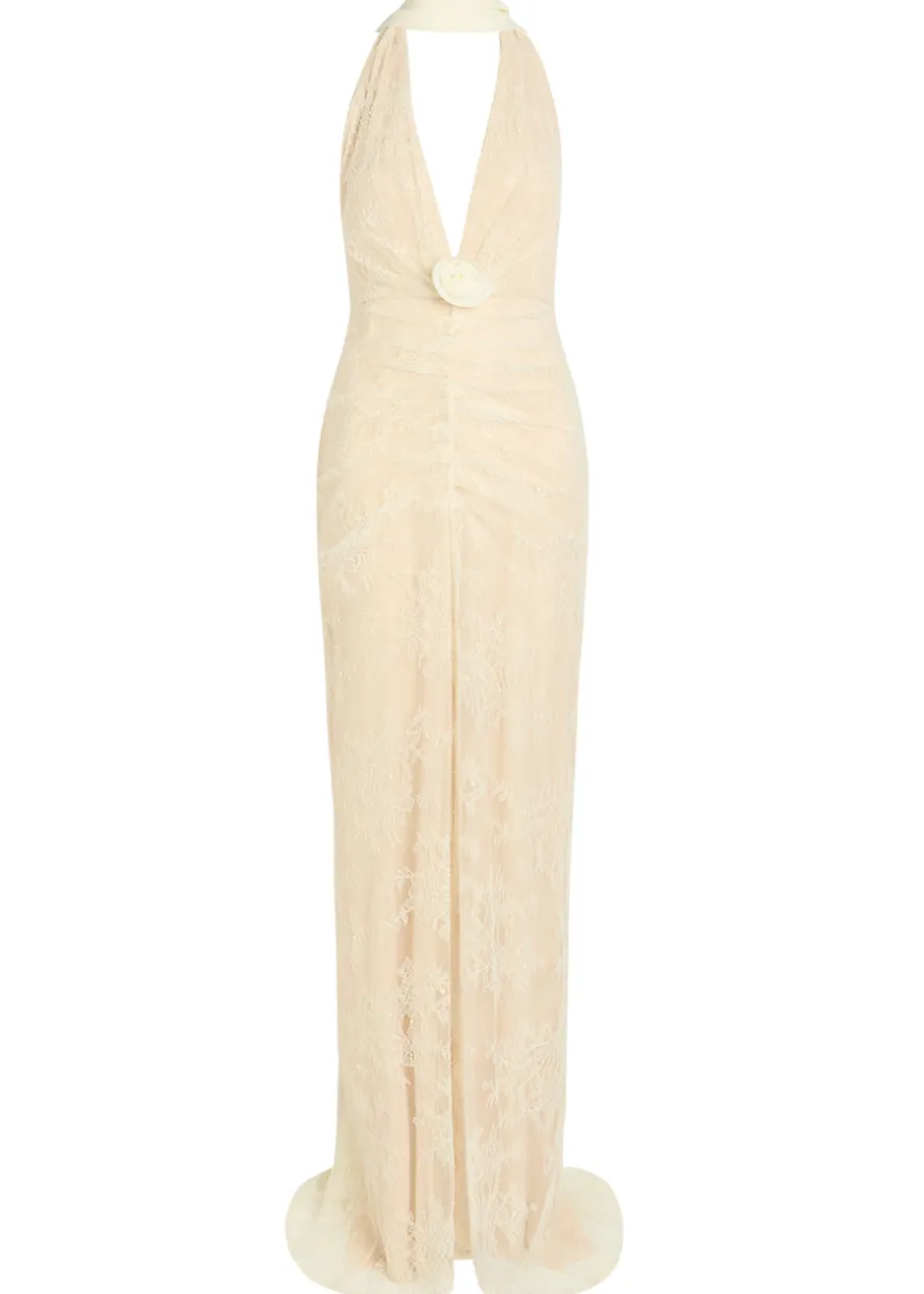 Amora scarf-effect lace gown
