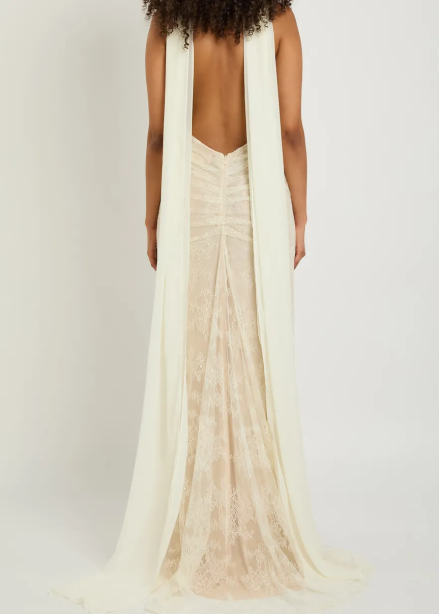 Amora scarf-effect lace gown