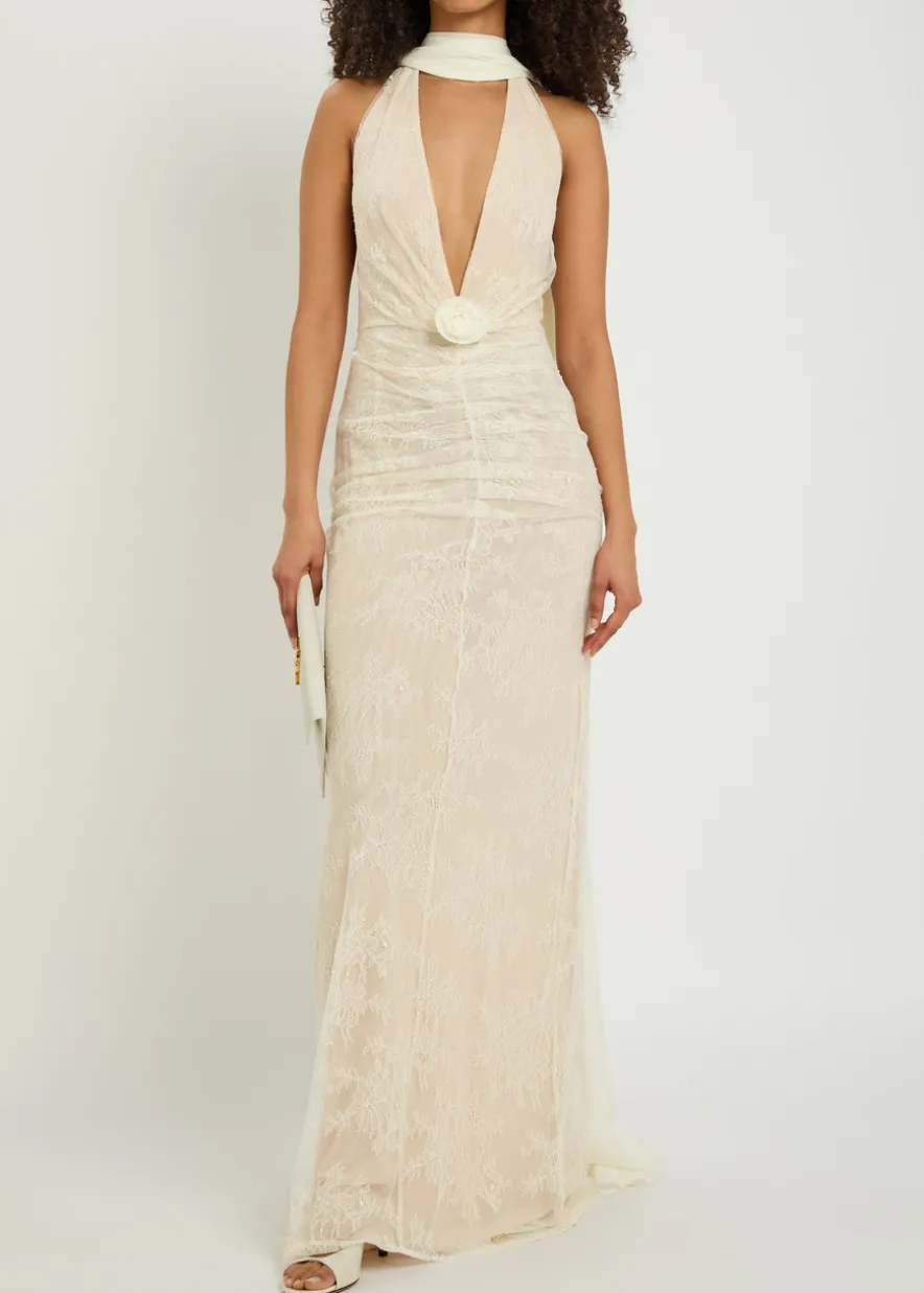 Amora scarf-effect lace gown