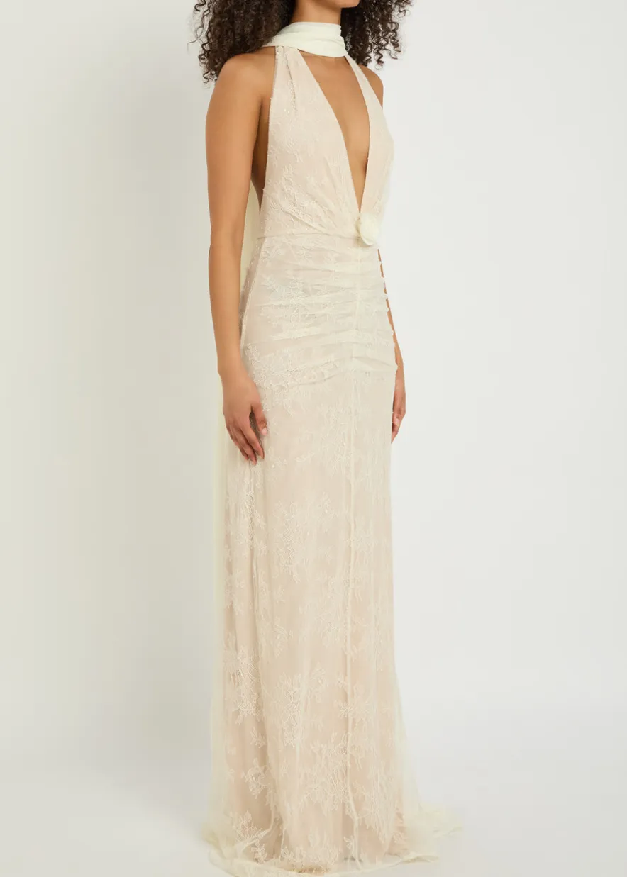 Amora scarf-effect lace gown