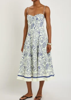 Analise printed linen-blend midi dress