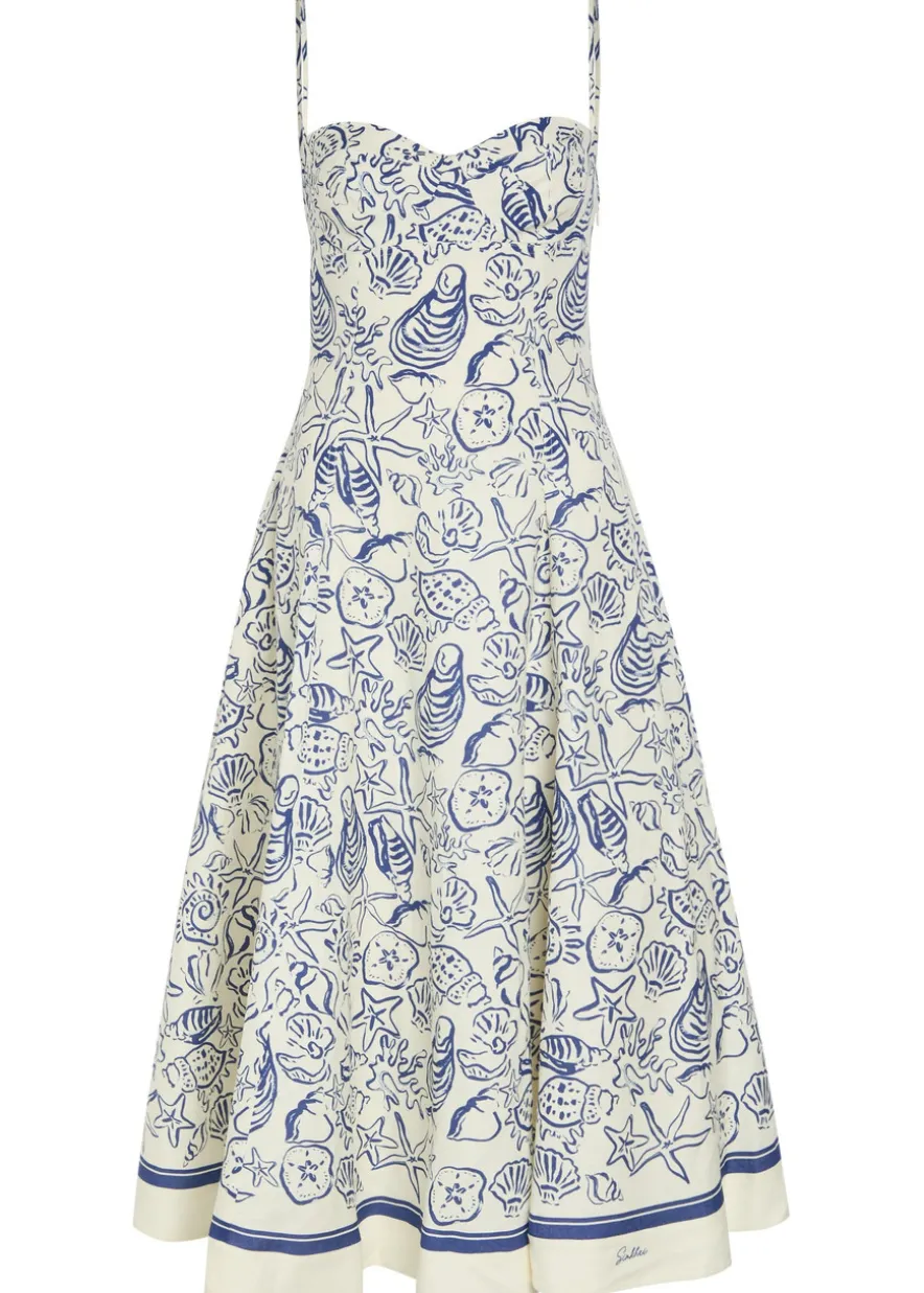 Analise printed linen-blend midi dress