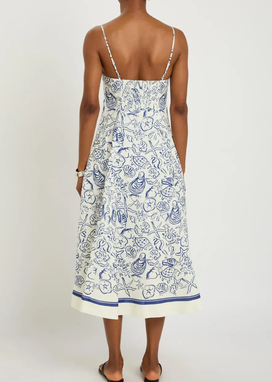 Analise printed linen-blend midi dress