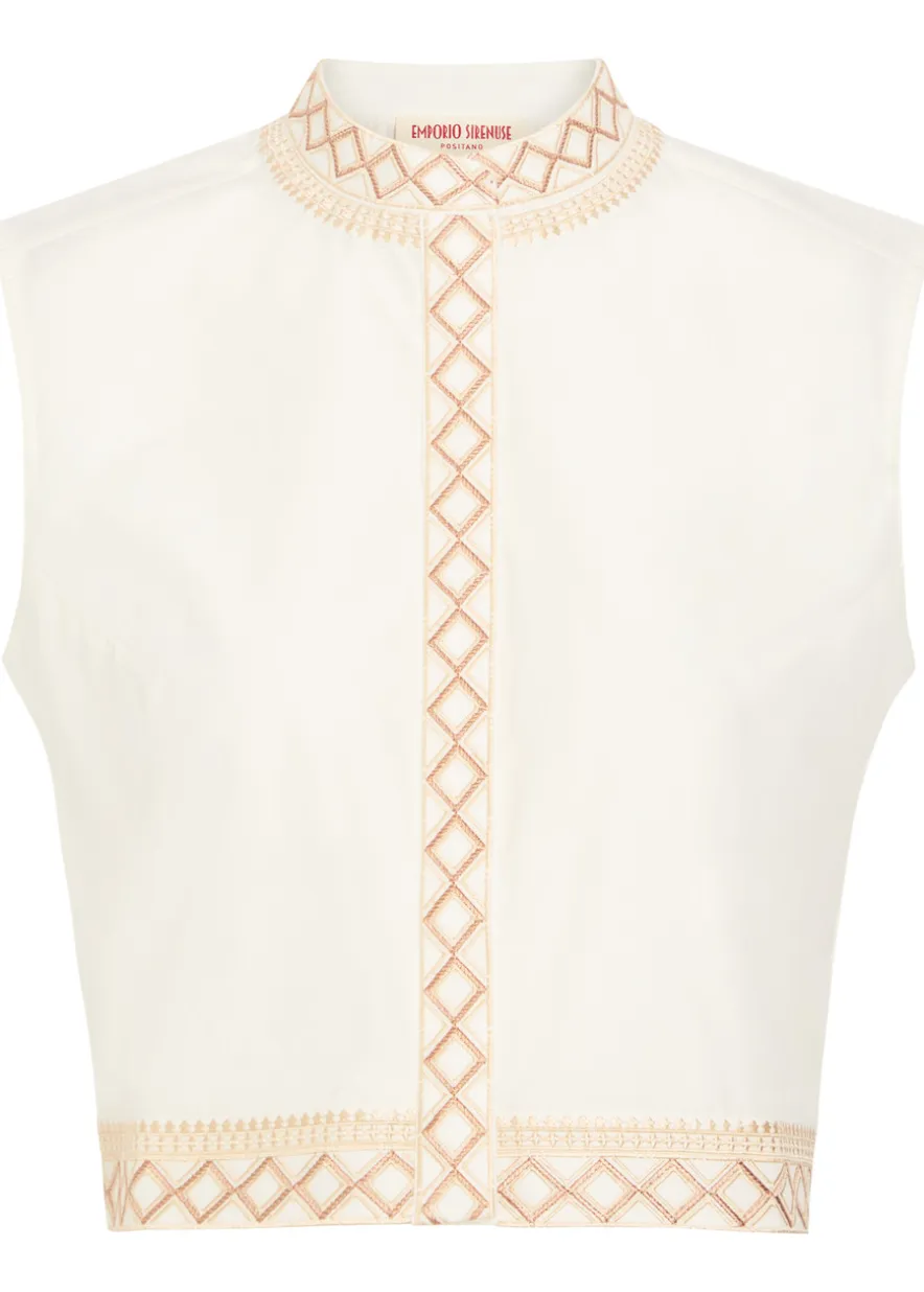 Andorra embroidered cotton-blend top