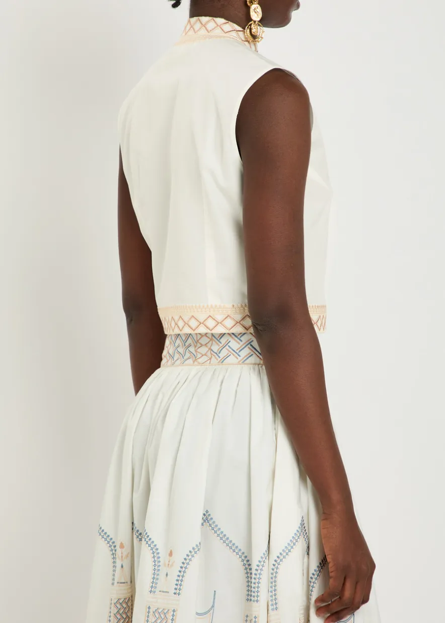 Andorra embroidered cotton-blend top