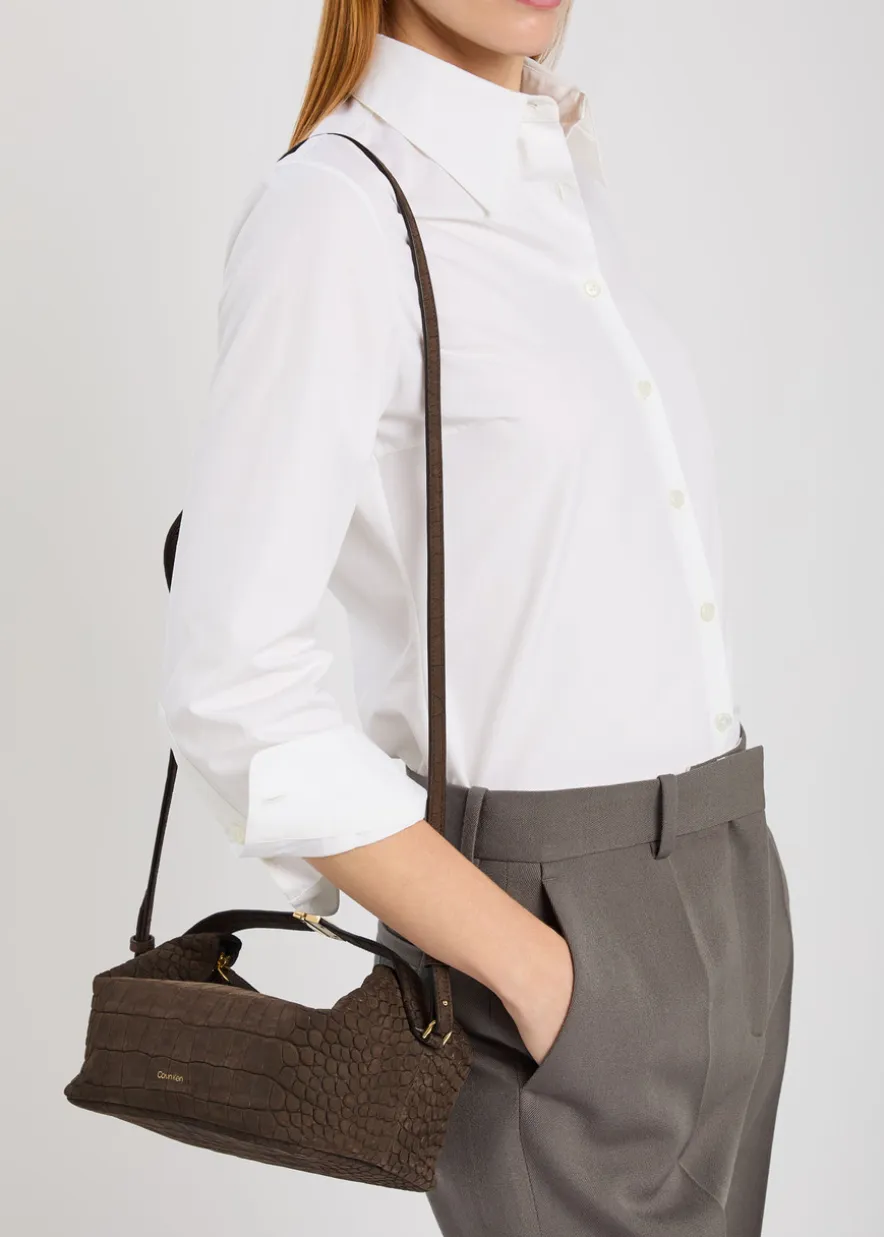 Andy crocodile-effect nubuck top handle bag