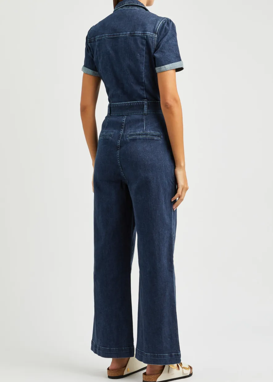Anessa wide-leg stretch-denim jumpsuit