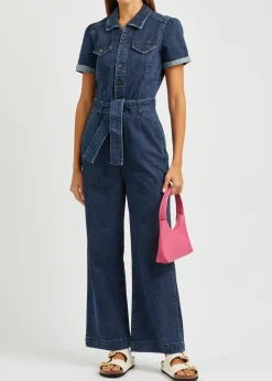 Anessa wide-leg stretch-denim jumpsuit