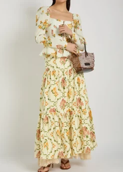 Anis floral-print linen maxi skirt