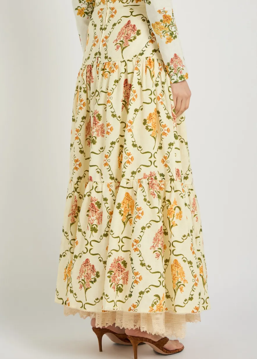Anis floral-print linen maxi skirt