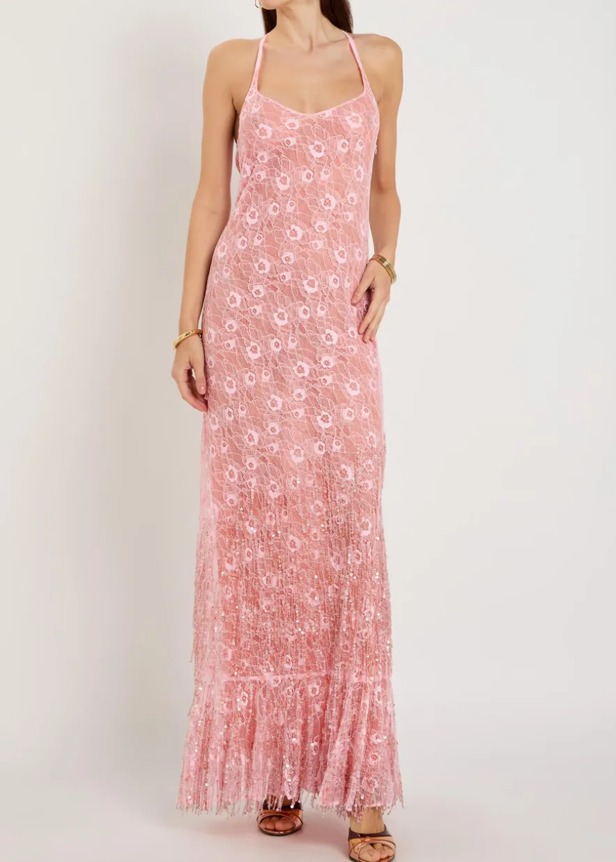 Anita embellished floral-lace maxi dress