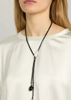 Annaya Lariat sterling silver beaded necklace