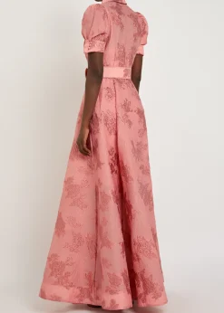 Annette belted floral-jacquard cloqué gown