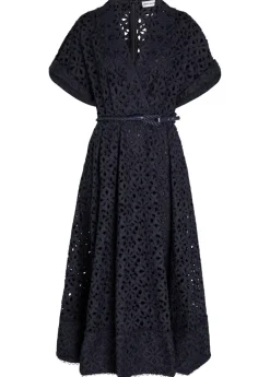 Antalya embroidered belted cotton midi dress