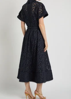 Antalya embroidered belted cotton midi dress