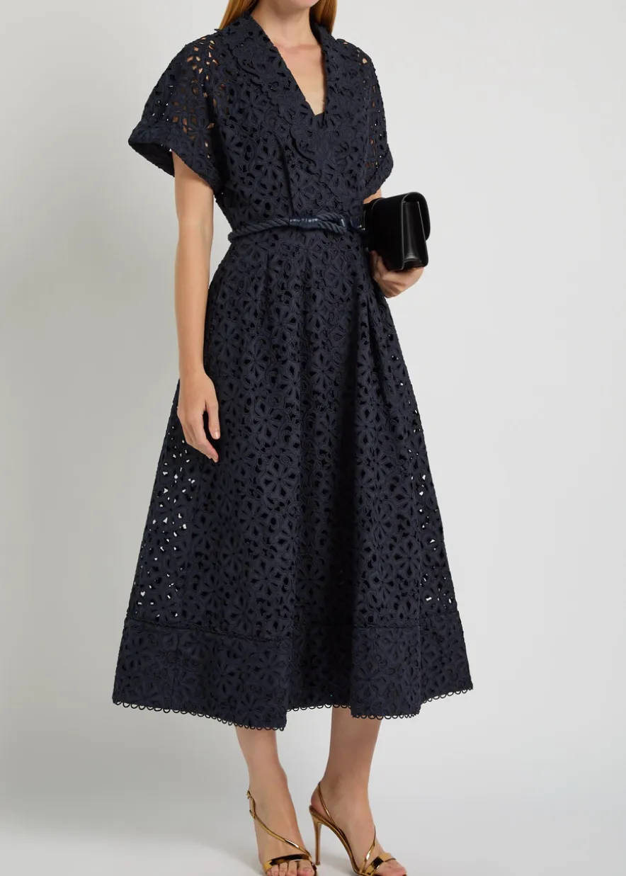Antalya embroidered belted cotton midi dress