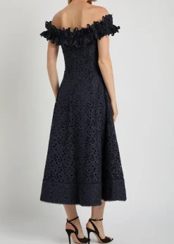 Antalya embroidered off-the-shoulder cotton midi dress